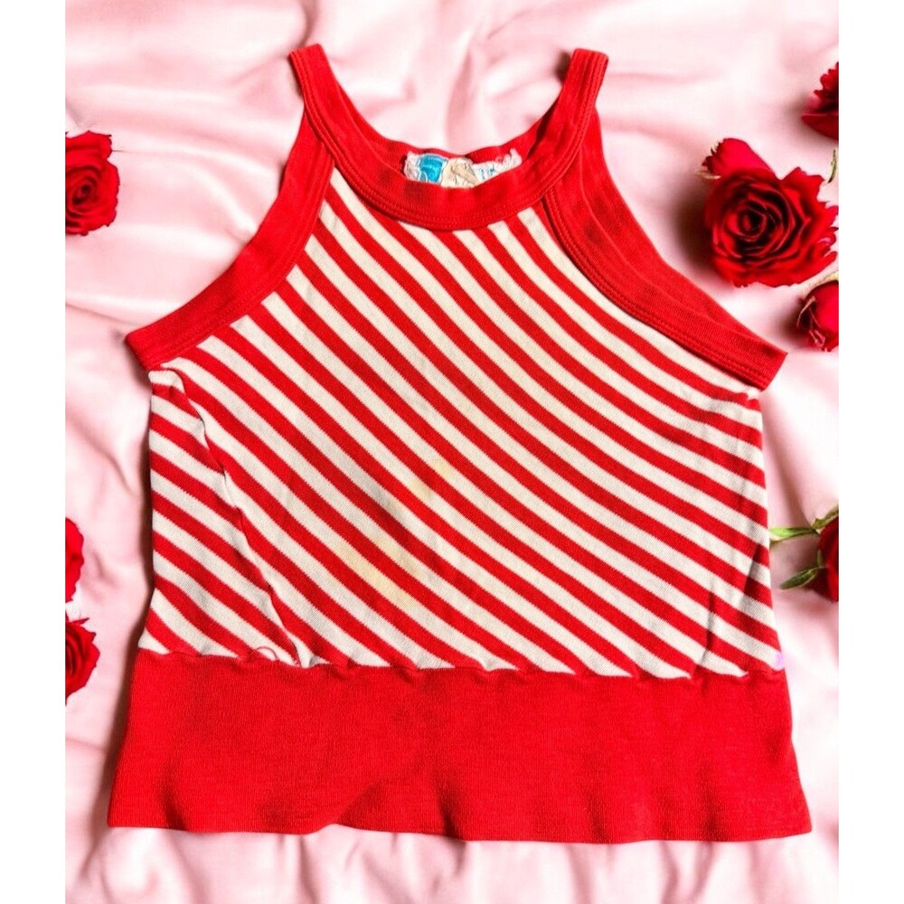 VTG 80s 90s Y2K PAUL HARRIS Red White Striped Tank Top Made Italy  Cotton Small